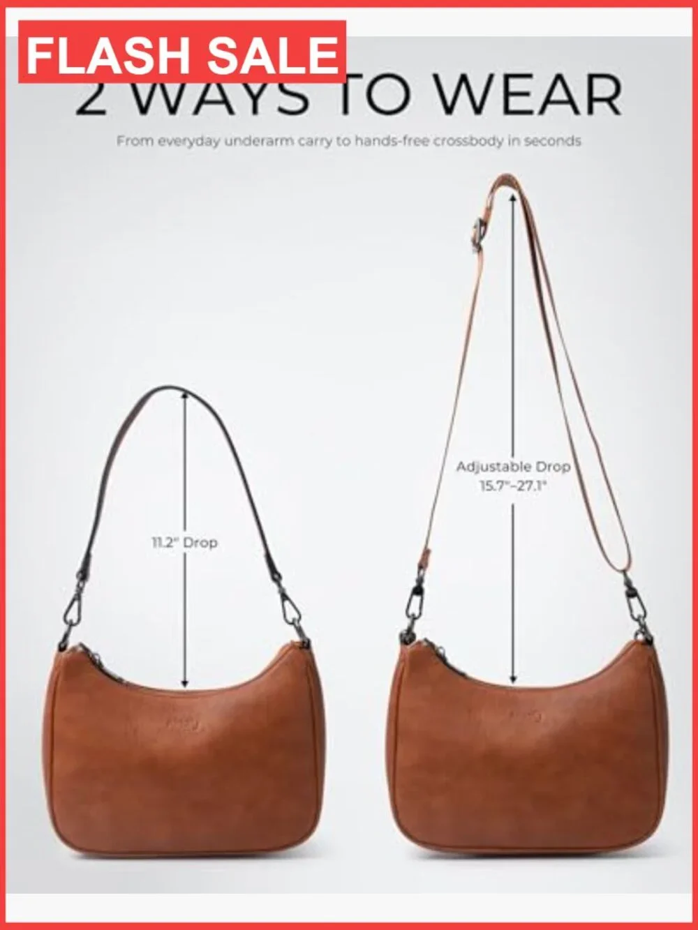 Hobo Purse Vegan Leather Crossbody Bag Adjustable Strap